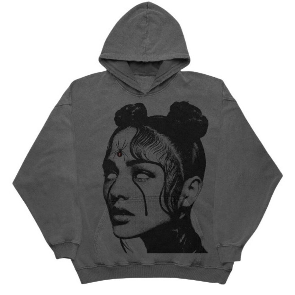 Y2K Works Of Madness XL Gray Hoodie With Gothic Artwork Front  Made In USA - Picture 4 of 6